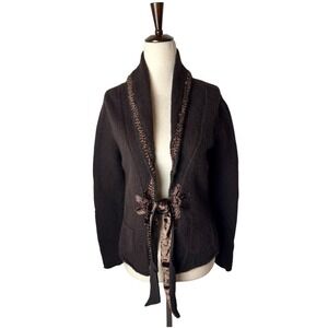 Olsen Europe Sweater Women 6 Brown‎ Wool Angora Tie Cardigan Vintage Outdoor